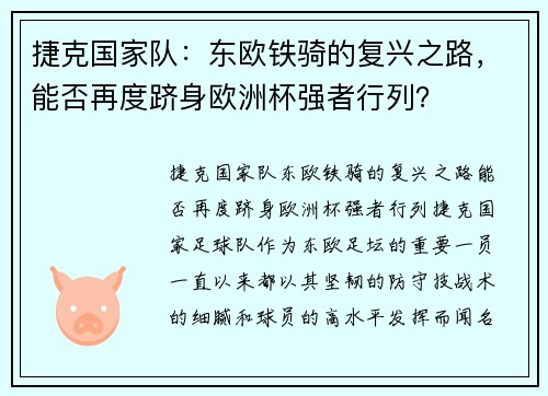 捷克国家队：东欧铁骑的复兴之路，能否再度跻身欧洲杯强者行列？