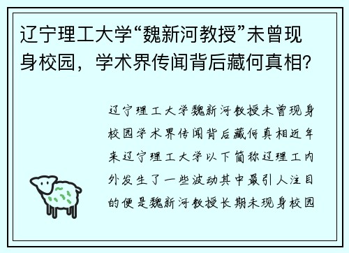 辽宁理工大学“魏新河教授”未曾现身校园，学术界传闻背后藏何真相？