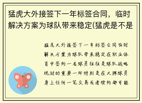 猛虎大外接签下一年标签合同，临时解决方案为球队带来稳定(猛虎是不是nba球队)