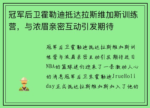 冠军后卫霍勒迪抵达拉斯维加斯训练营，与浓眉亲密互动引发期待
