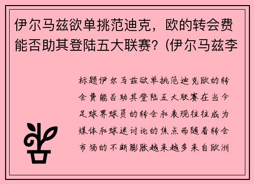 伊尔马兹欲单挑范迪克，欧的转会费能否助其登陆五大联赛？(伊尔马兹李磊)