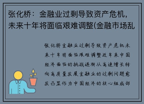 张化桥：金融业过剩导致资产危机，未来十年将面临艰难调整(金融市场乱象 张化桥)