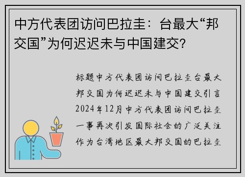 中方代表团访问巴拉圭：台最大“邦交国”为何迟迟未与中国建交？