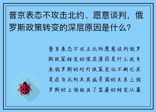 普京表态不攻击北约、愿意谈判，俄罗斯政策转变的深层原因是什么？