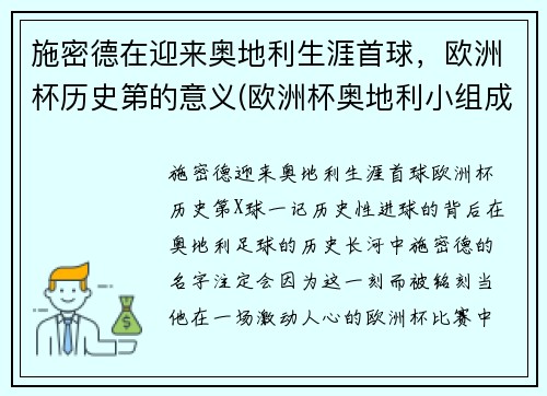 施密德在迎来奥地利生涯首球，欧洲杯历史第的意义(欧洲杯奥地利小组成绩)