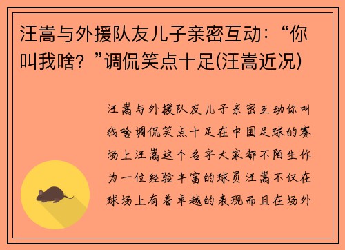 汪嵩与外援队友儿子亲密互动：“你叫我啥？”调侃笑点十足(汪嵩近况)